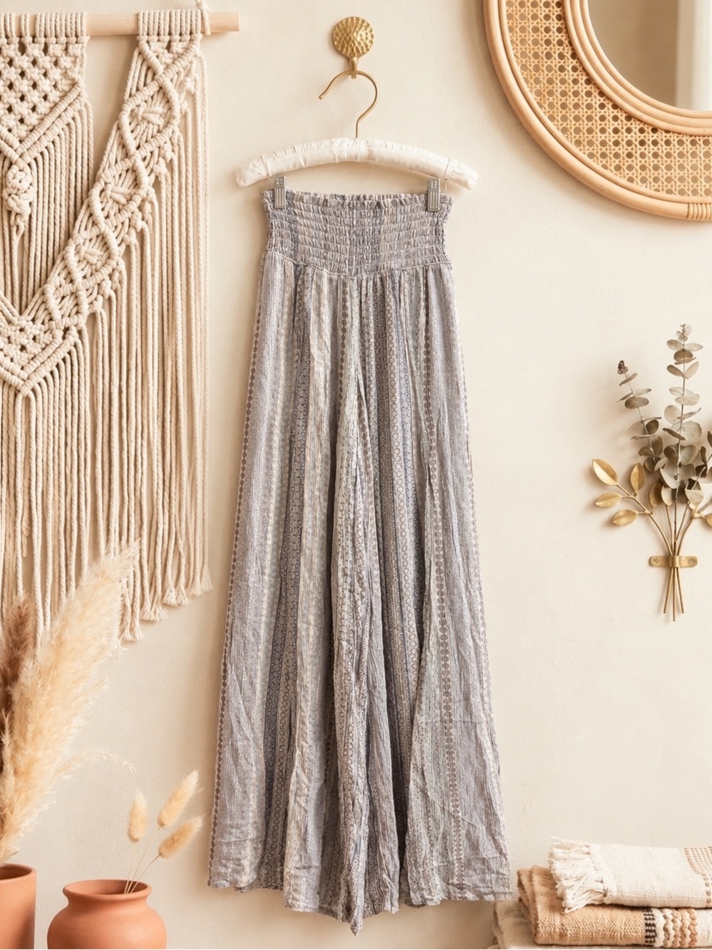 Rewash Light Gray Multicolor Smocked Waist Pants